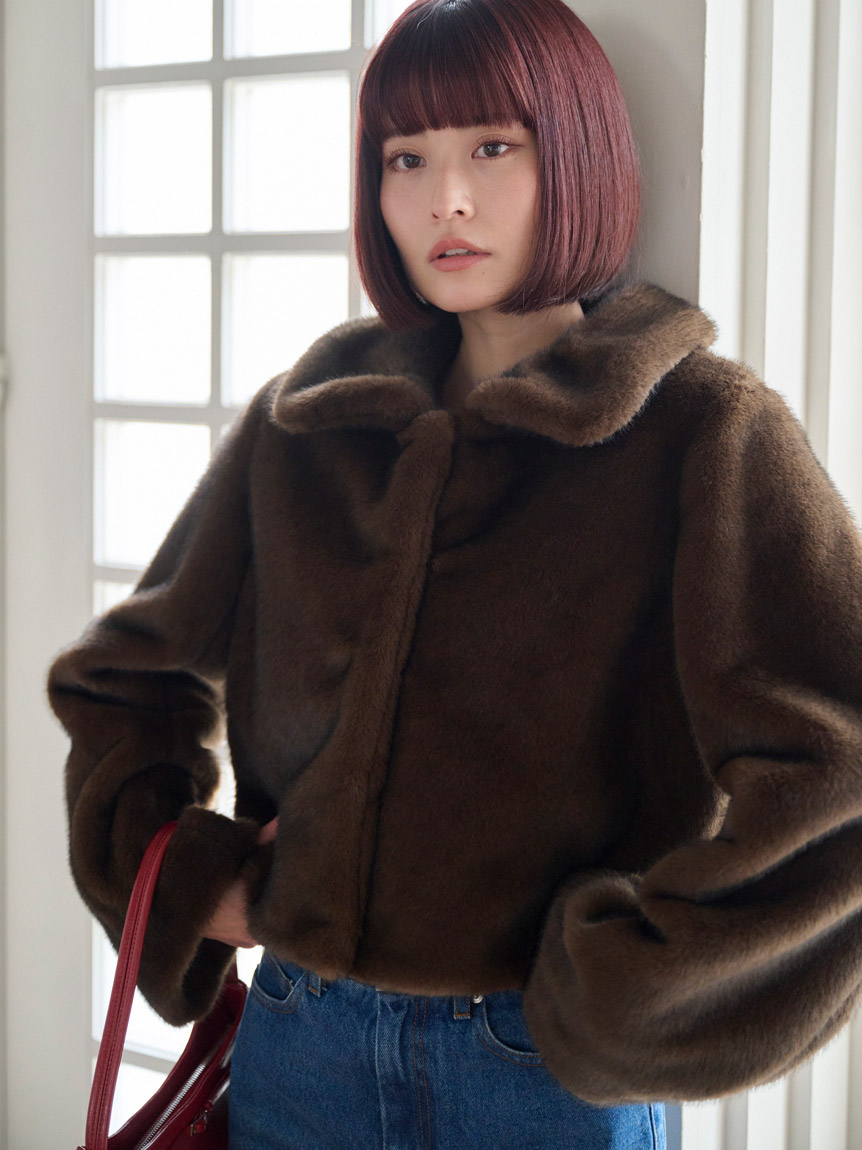 ステンカラーショートファーコートジャケット(ジャケット)｜アウター