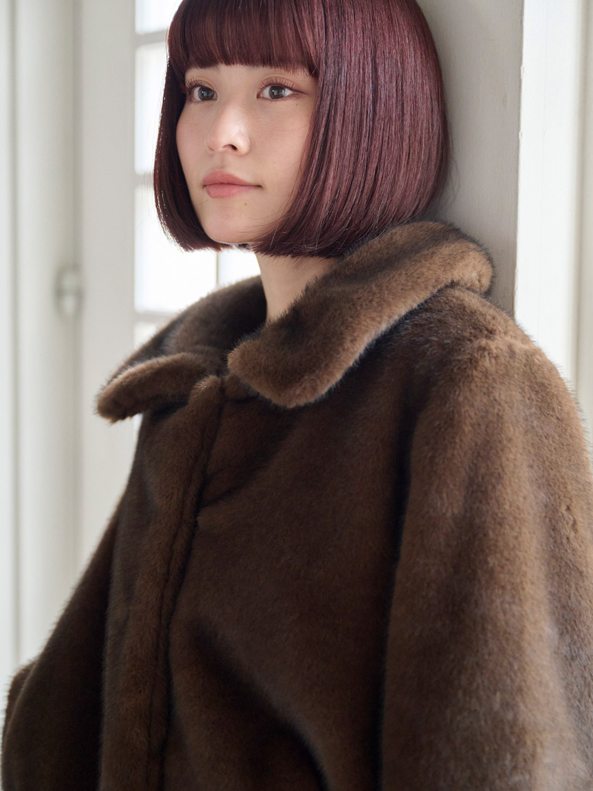 ステンカラーショートファーコート アニュアンス anuans ステンカラーショートファーコート （BEIGE） -靴