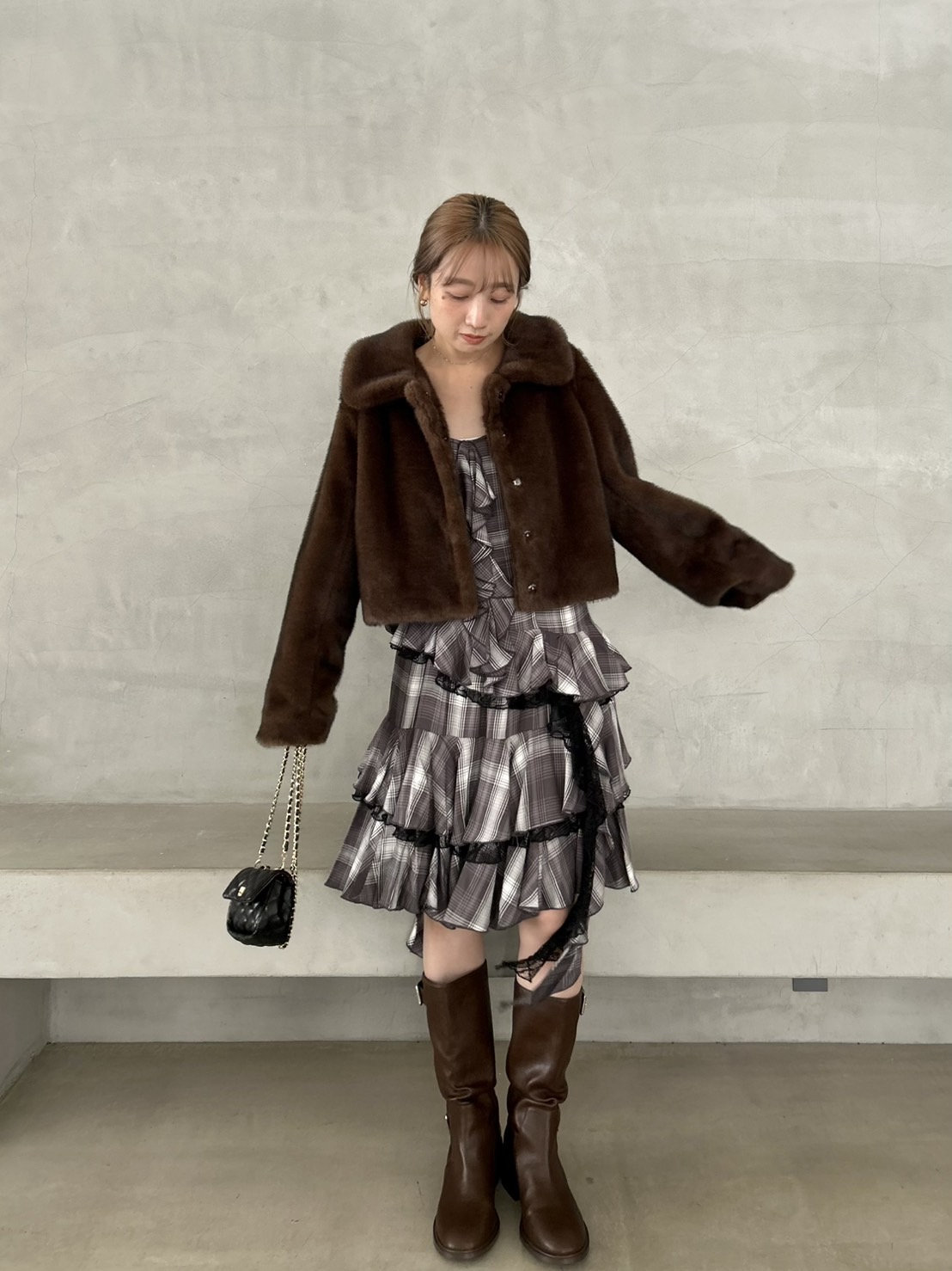 ステンカラーショートファーコートジャケット(ジャケット)｜アウター