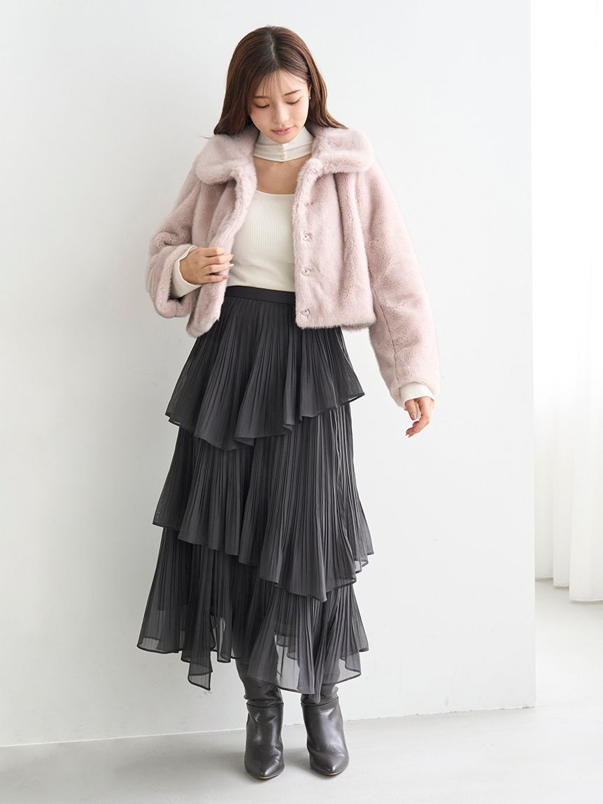 ステンカラーショートファーコートジャケット(ジャケット)｜アウター