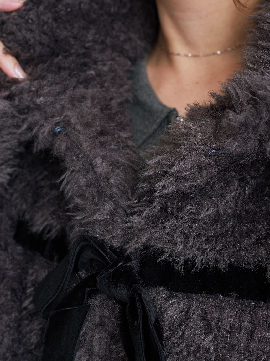 Sustainableリボンボアショートコート スナイデル Sustainableリボンボアショートコート(コート)｜アウター｜SNIDEL