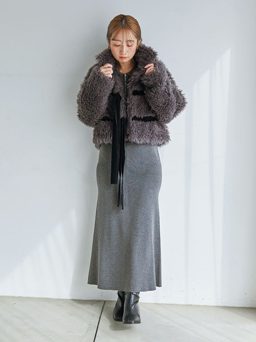 Sustainableリボンボアショートコート スナイデル Sustainableリボンボアショートコート(コート)｜アウター｜SNIDEL