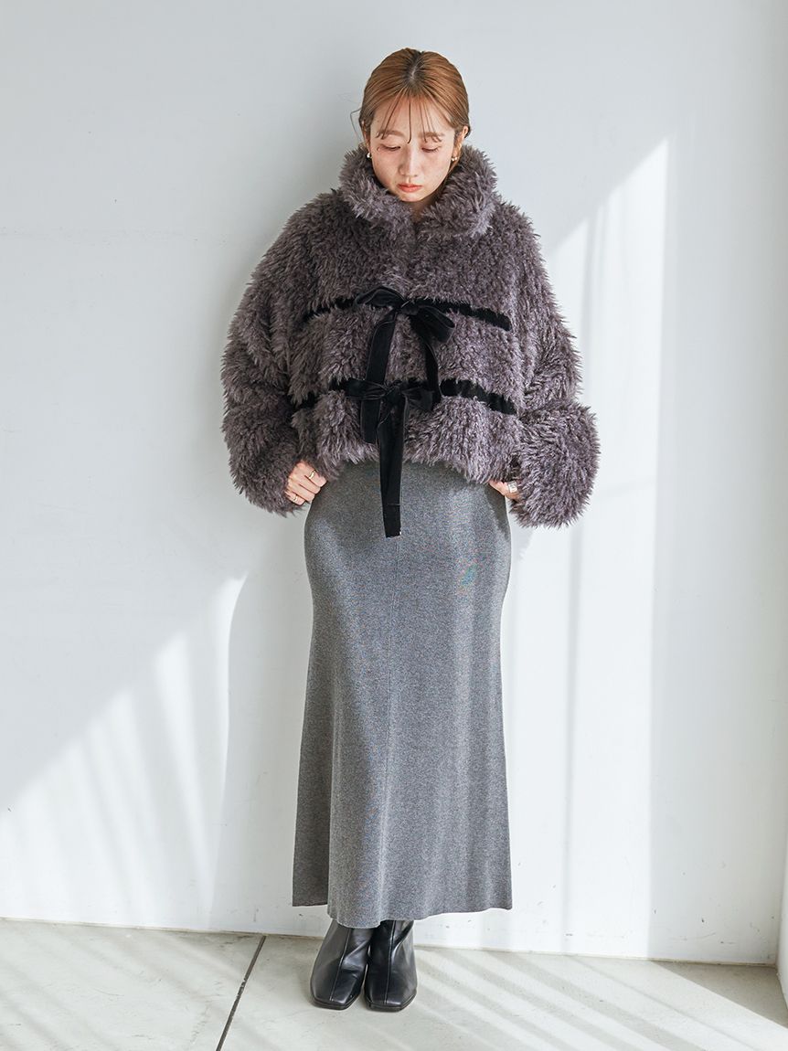 Sustainableリボンボアショートコート スナイデル Sustainableリボンボアショートコート(コート)｜アウター｜SNIDEL