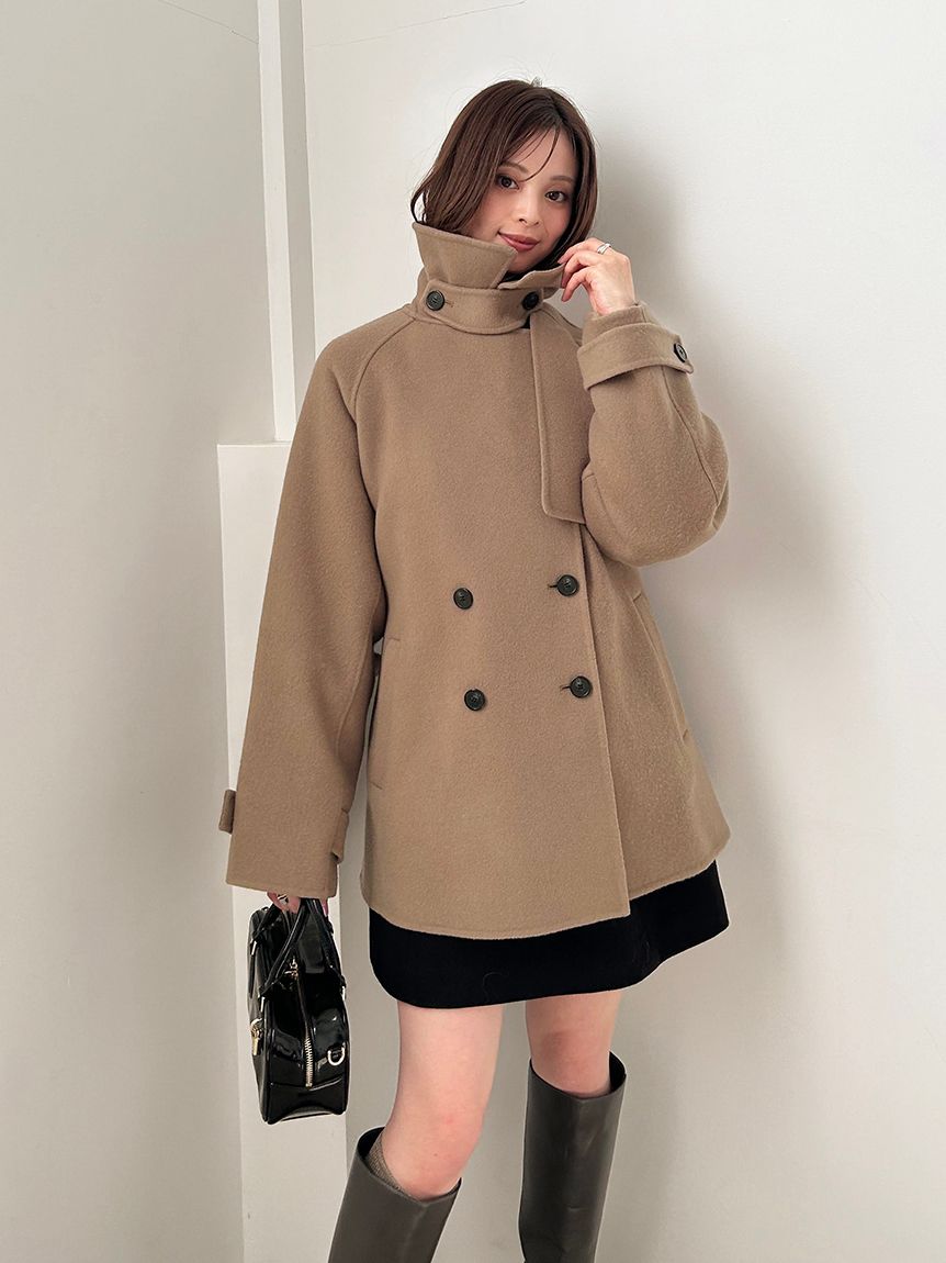 HIGH QUALITY】スカーフ付きウールミドルコート(コート)｜アウター