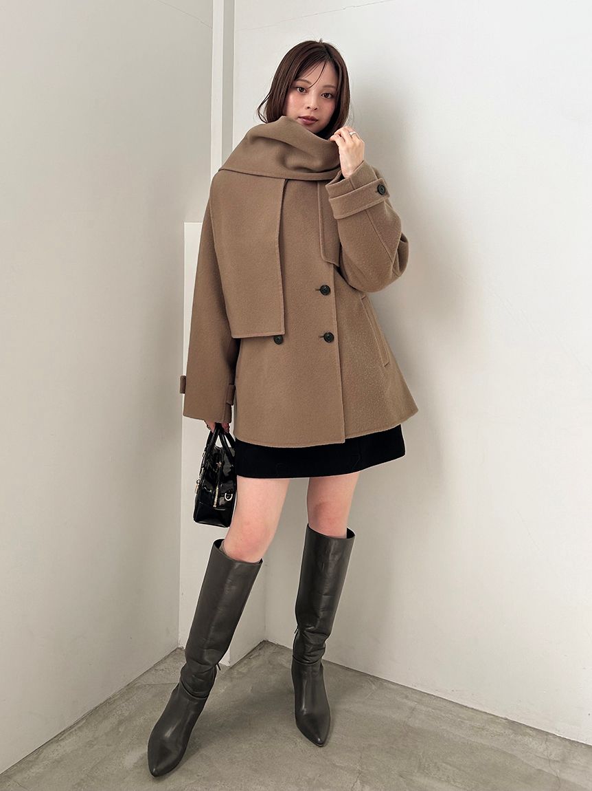 HIGH QUALITY】スカーフ付きウールミドルコート(チェスターコート
