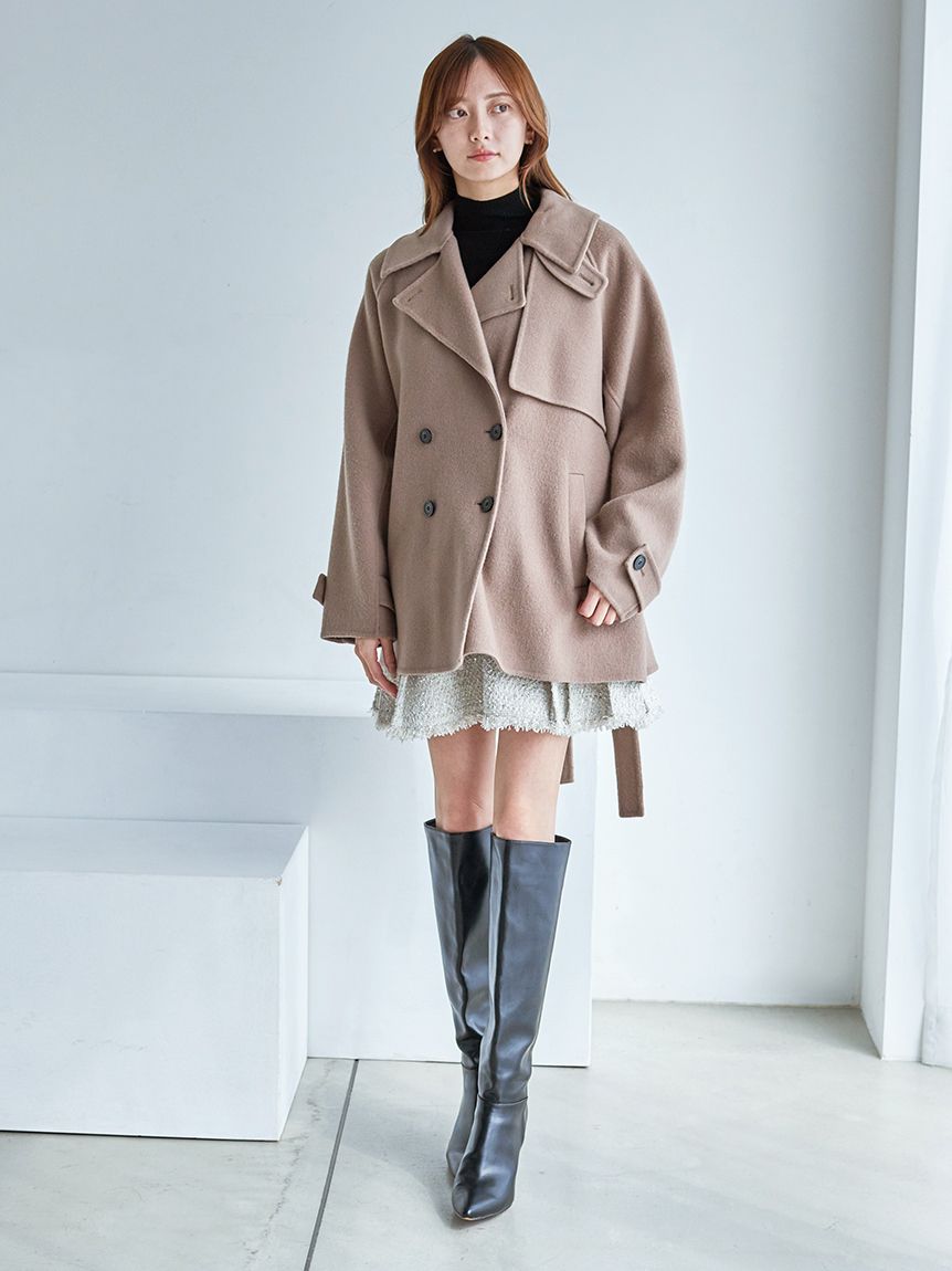 HIGH QUALITY】スカーフ付きウールミドルコート(コート)｜アウター