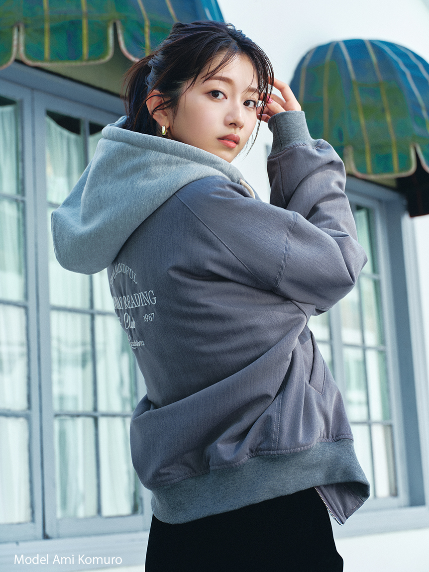 完売Ｍサイズ♥️ SNIDEL【NUTMEG】コラボフード付きMA-1✨ GRY NUTMEG】コラボフード付きMA-1(ブルゾン)｜アウター｜SNIDEL