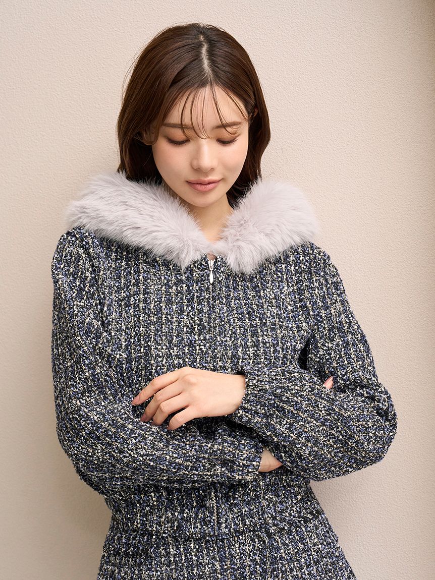 ガレナ　フード付きツイードブルゾン ファー付きツイードブルゾン(ブルゾン)｜アウター｜SNIDEL(スナイデル