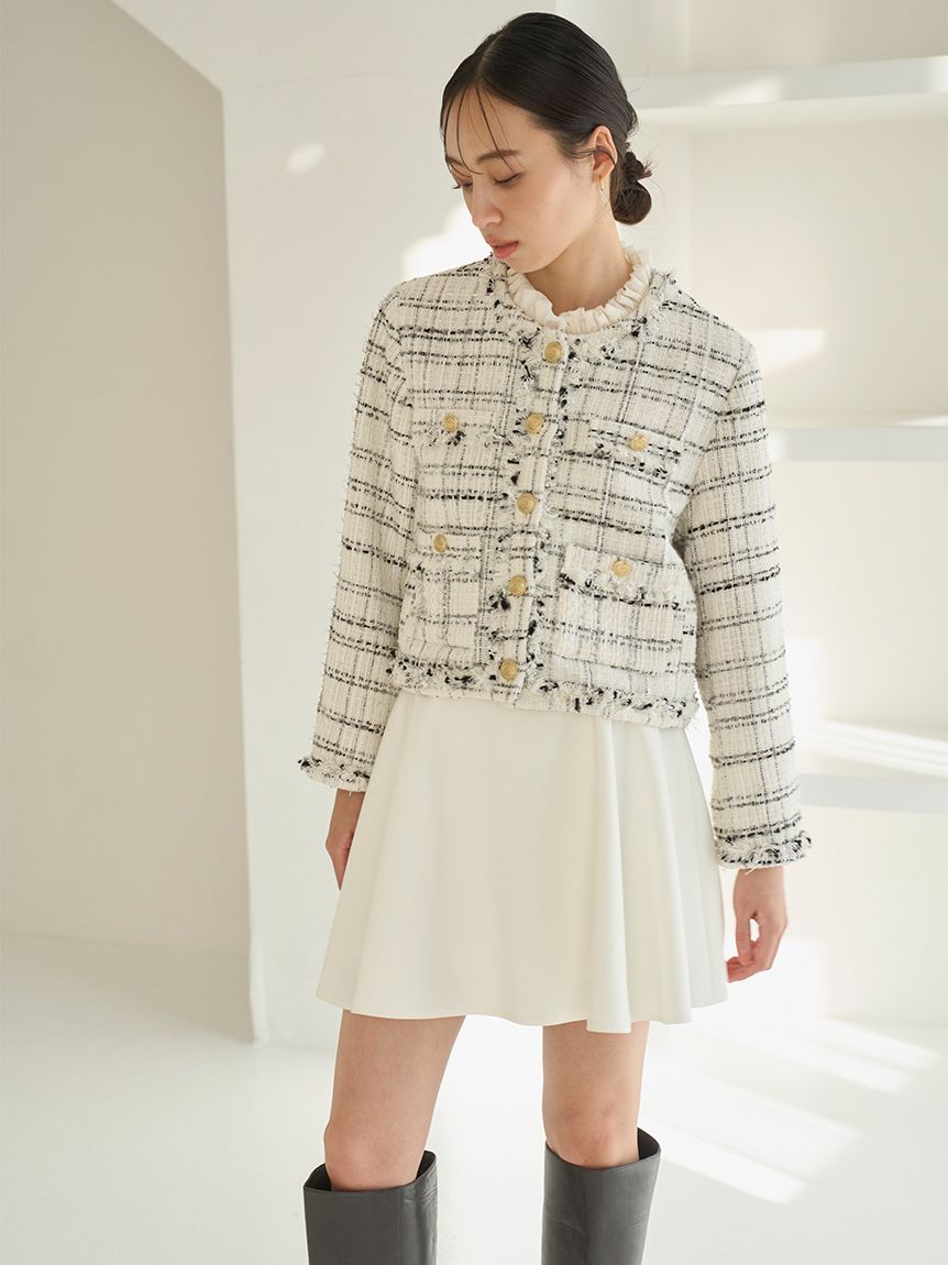 デタッチャブルフリルカラーツイードジャケット(ジャケット)｜アウター