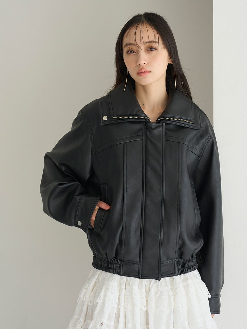 ビッグスタンドカラーレザーブルゾン(ブルゾン)｜アウター｜SNIDEL