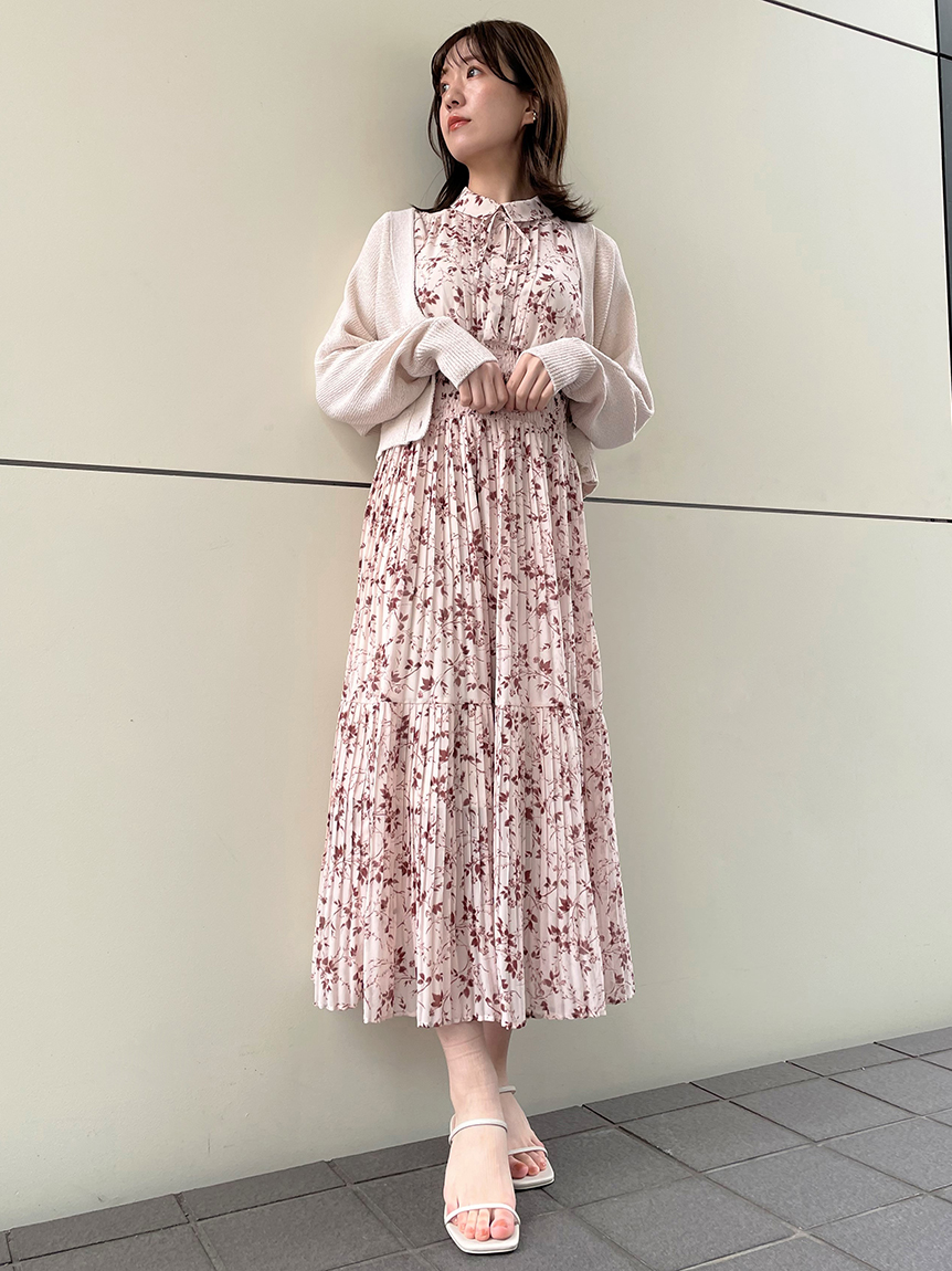 SNIDEL ドレス オケージョンワンピース 花柄 ネックフリル - ファッション