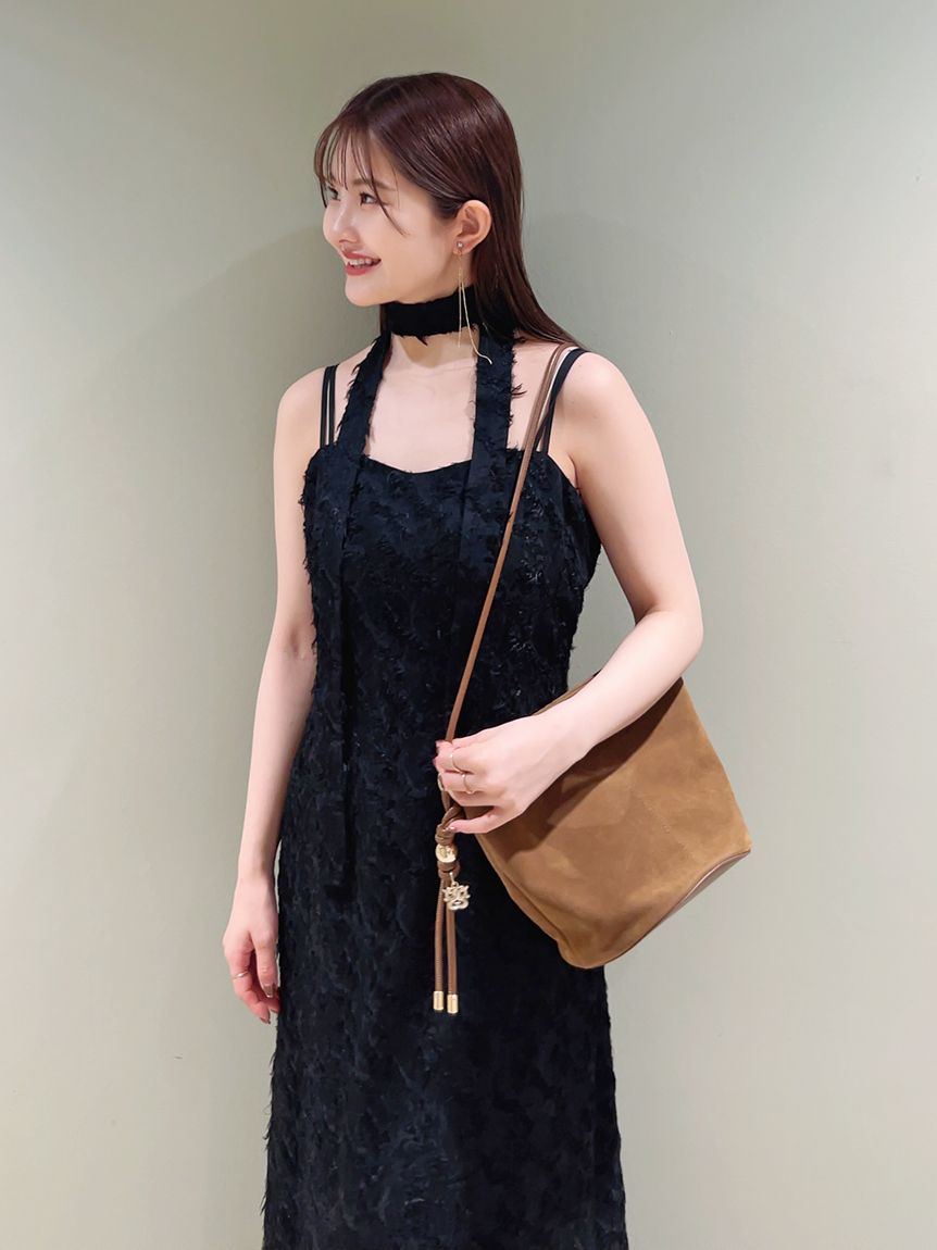SNIDEL - スナイデル ポイントフェザーキャミ＆ニットset ブラック フェザージャガードキャミワンピース(マキシ・ロングワンピース