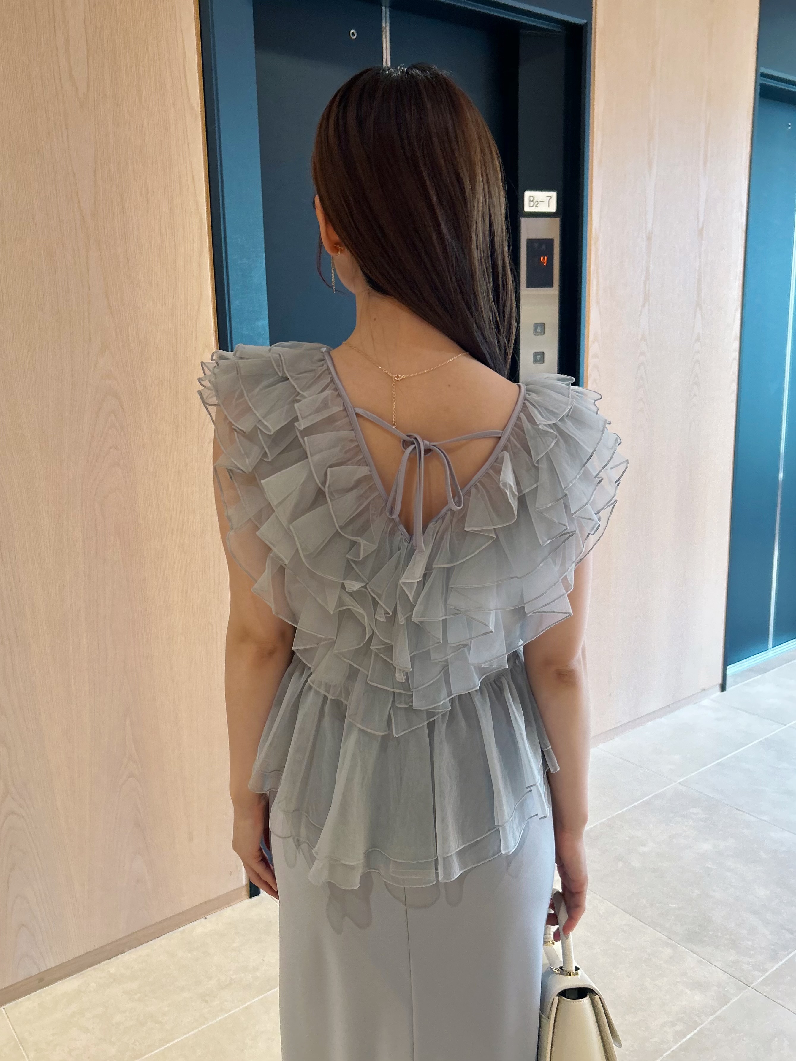 Sustainableペプラムチュールドレス(マキシ・ロングワンピース