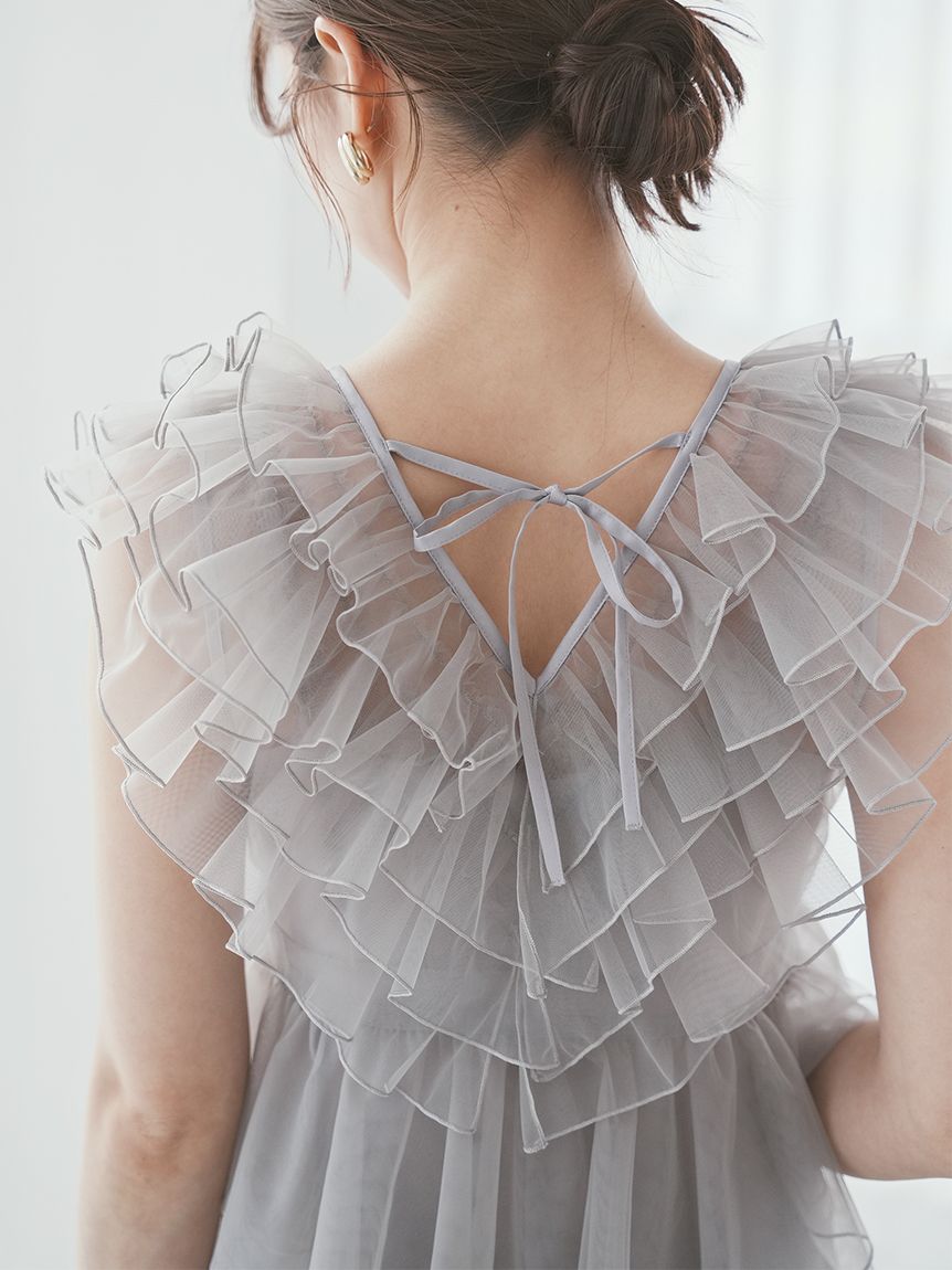 Sustainableペプラムチュールドレス　snidel スナイデル Sustainableペプラムチュールドレス(マキシ・ロングワンピース