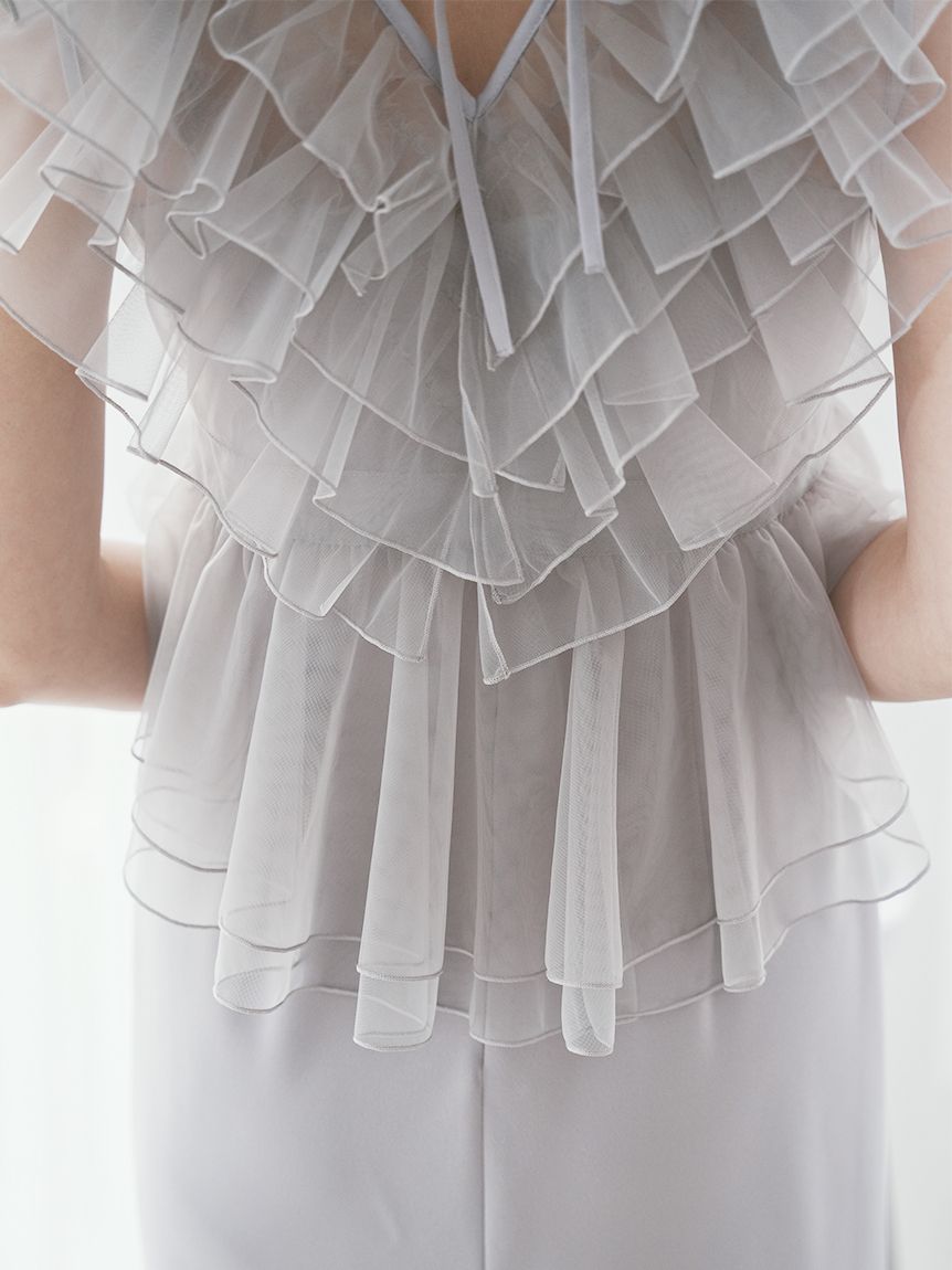 Sustainableペプラムチュールドレス(マキシ・ロングワンピース