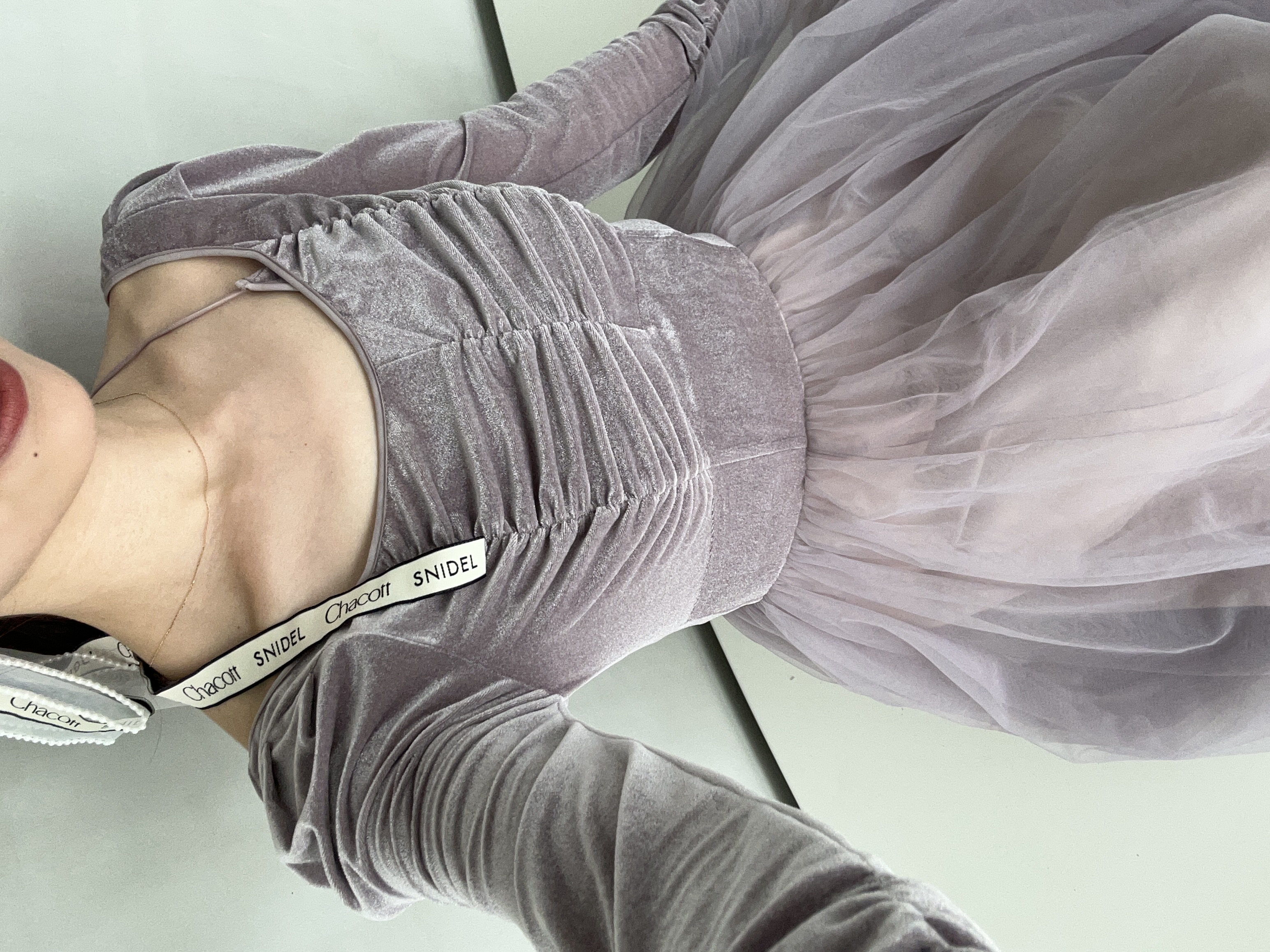 Chacott】ベロア×チュールワンピース(マキシ・ロングワンピース