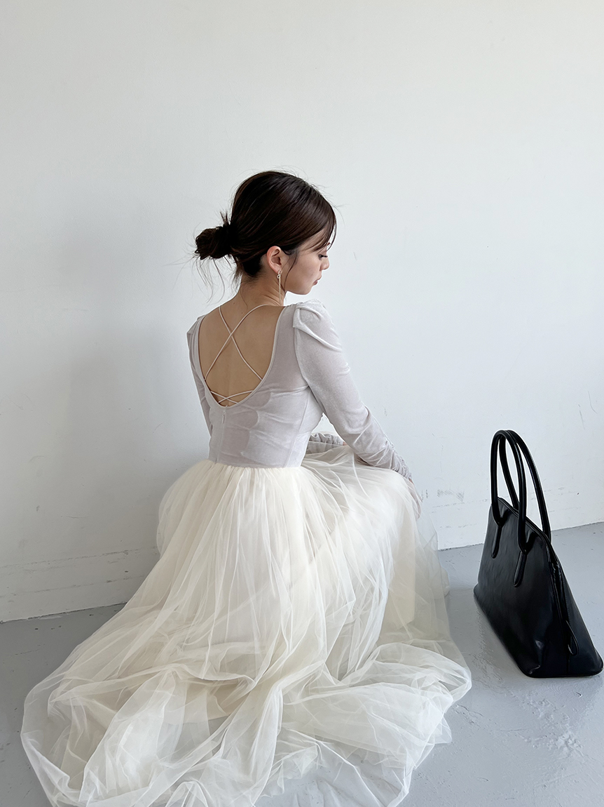 Chacott】ベロア×チュールワンピース(マキシ・ロングワンピース