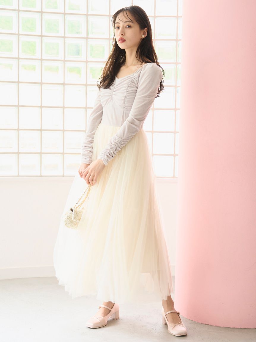 Chacott】ベロア×チュールワンピース(マキシ・ロングワンピース