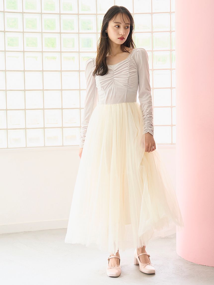 Chacott】ベロア×チュールワンピース(マキシ・ロングワンピース