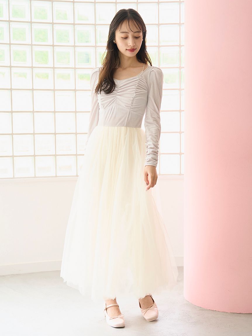 Chacott】ベロア×チュールワンピース(マキシ・ロングワンピース