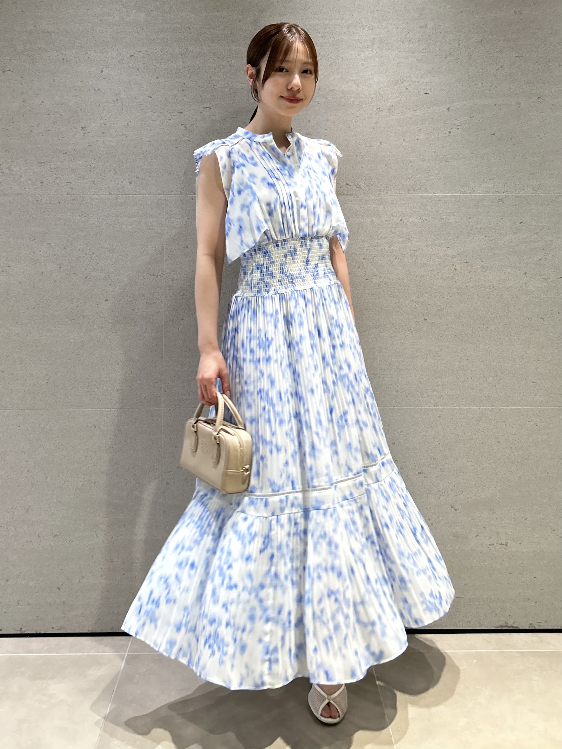 Sustainableヘアラインフラワープリントワンピース(マキシ