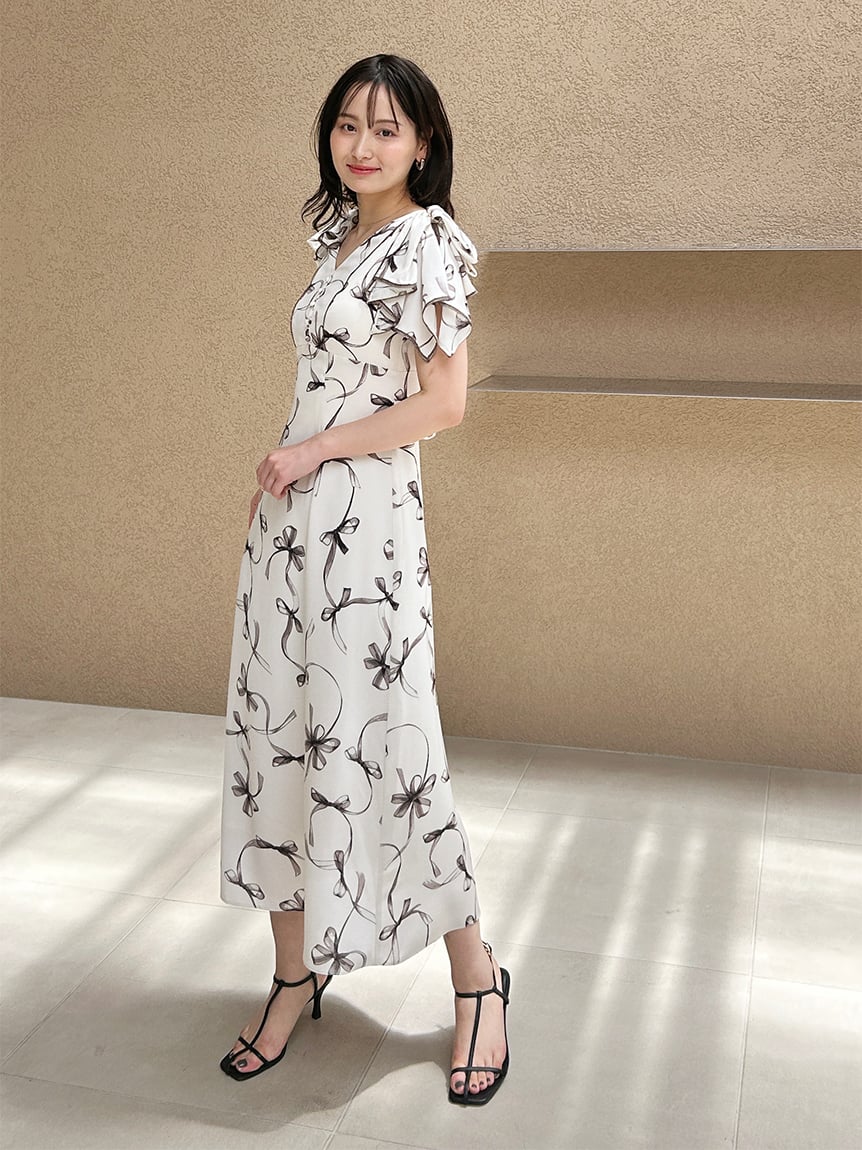【新品】 スナイデル Sustainableリボンプリントワンピース 00サイズ スナイデル SNIDEL 【00サイズあり】Sustainableリボンプリント