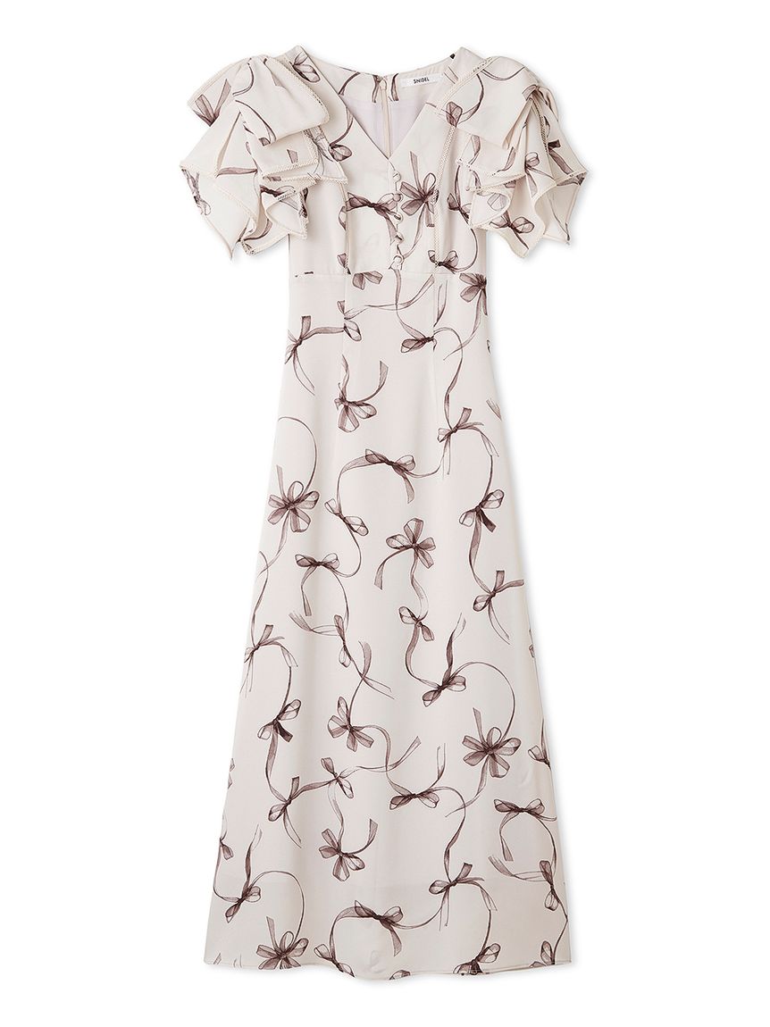 00サイズあり】Sustainableリボンプリントワンピース(マキシ・ロング