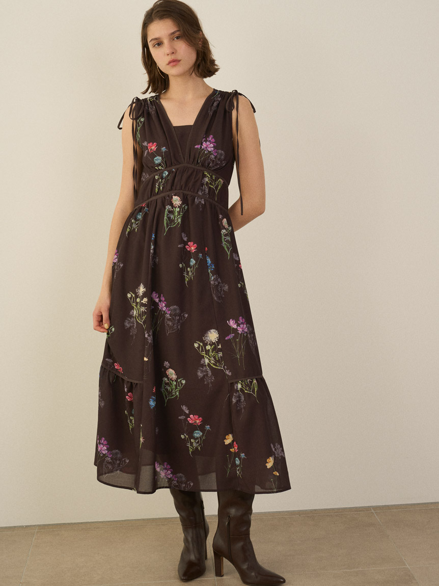 00サイズあり】フラワードロストディティールワンピース(マキシ