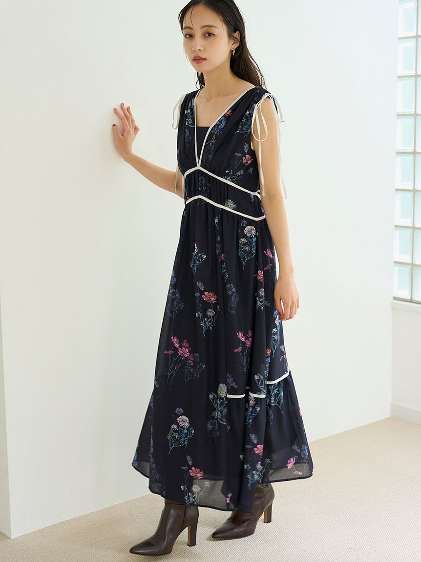 限定! KARL LAGERFELD PARIS フローラル ミディ ワンピース 00サイズあり】フラワードロストディティールワンピース(マキシ