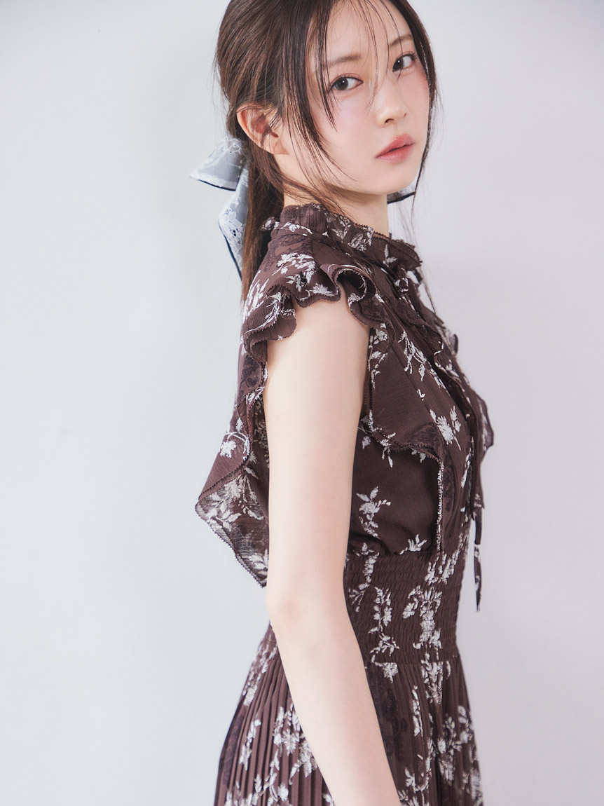 【SNIDEL】プリントプリーツワンピース 美品】SNIDEL プリントプリーツワンピース XS 花柄 マキシ