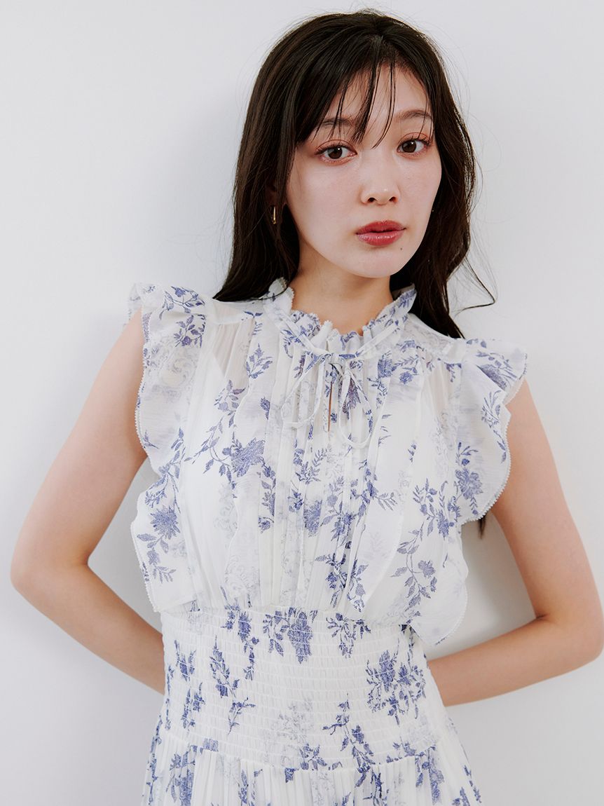 00サイズあり】プリントプリーツシャーリングワンピース(マキシ