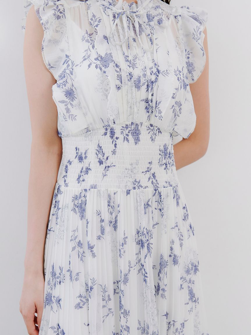 00サイズあり】プリントプリーツシャーリングワンピース(マキシ