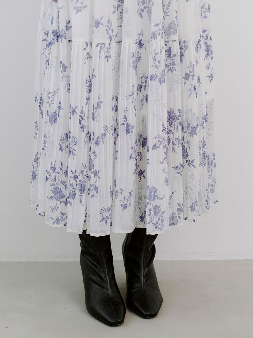 00サイズあり】プリントプリーツシャーリングワンピース(マキシ