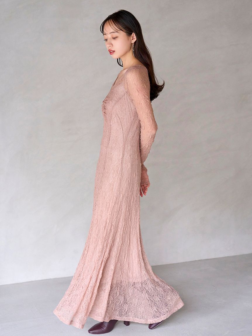 フロントギャザーレースドレス(マキシ・ロングワンピース)｜ワンピース