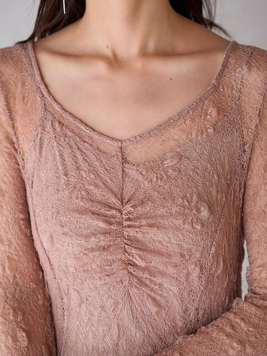 フロントギャザーレースドレス(マキシ・ロングワンピース)｜ワンピース