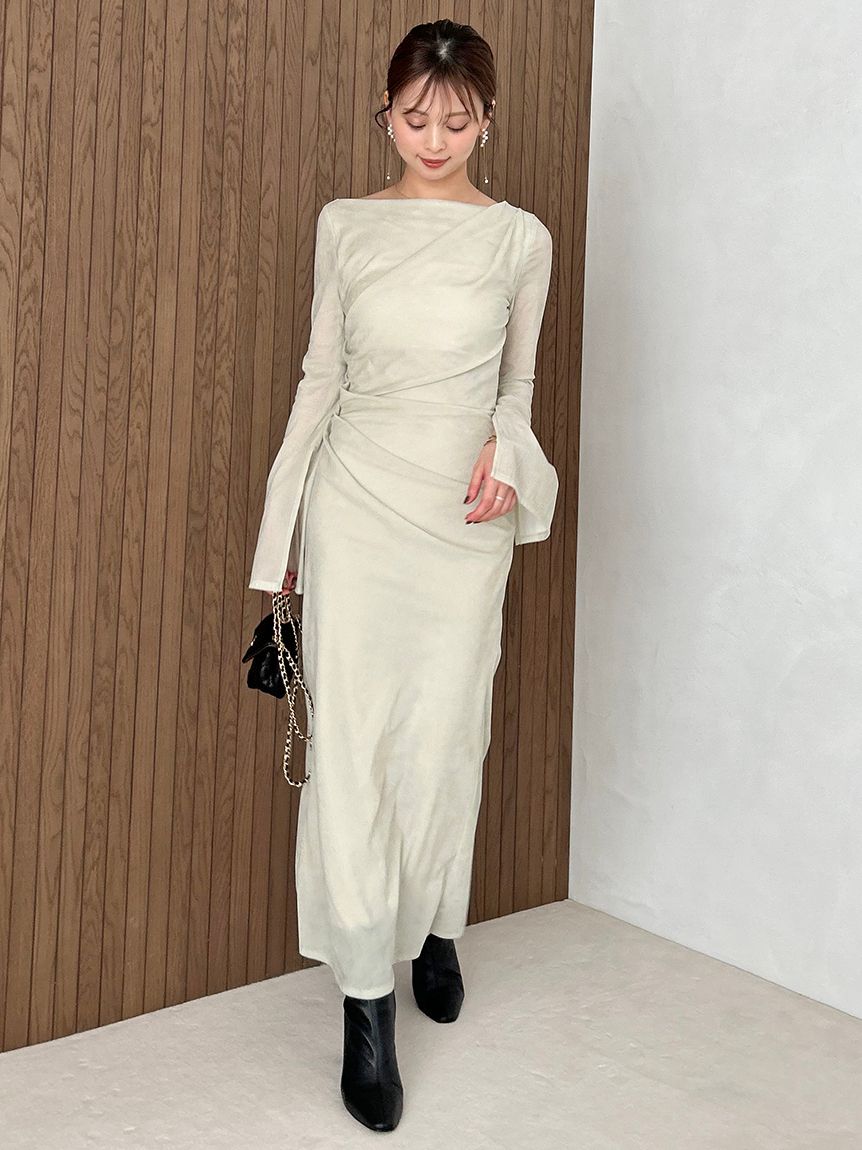 フロッキーベロアドレープドレス(マキシ・ロングワンピース