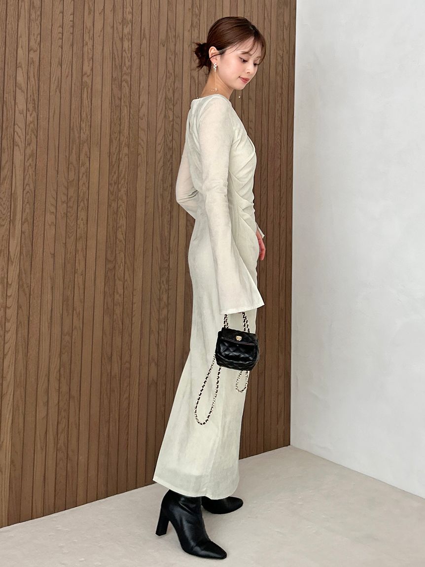 フロッキーベロアドレープドレス(マキシ・ロングワンピース