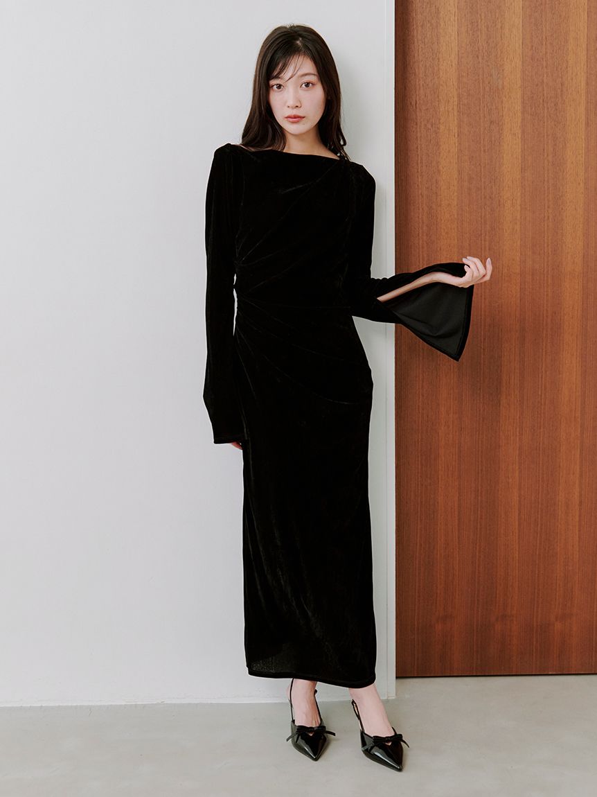 フロッキーベロアドレープドレス(マキシ・ロングワンピース