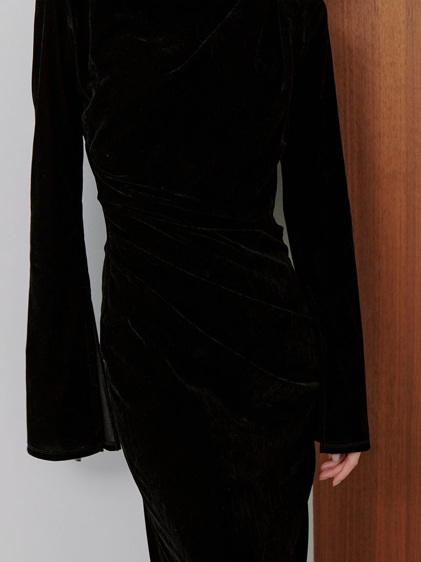 フロッキーベロアドレープドレス(マキシ・ロングワンピース