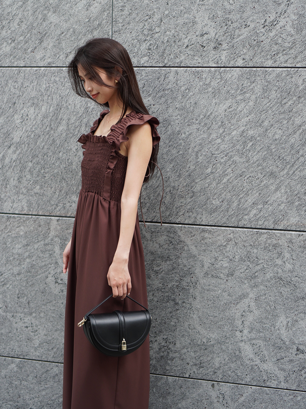 シャーリングフリルオールインワン(オールインワン)｜ワンピース