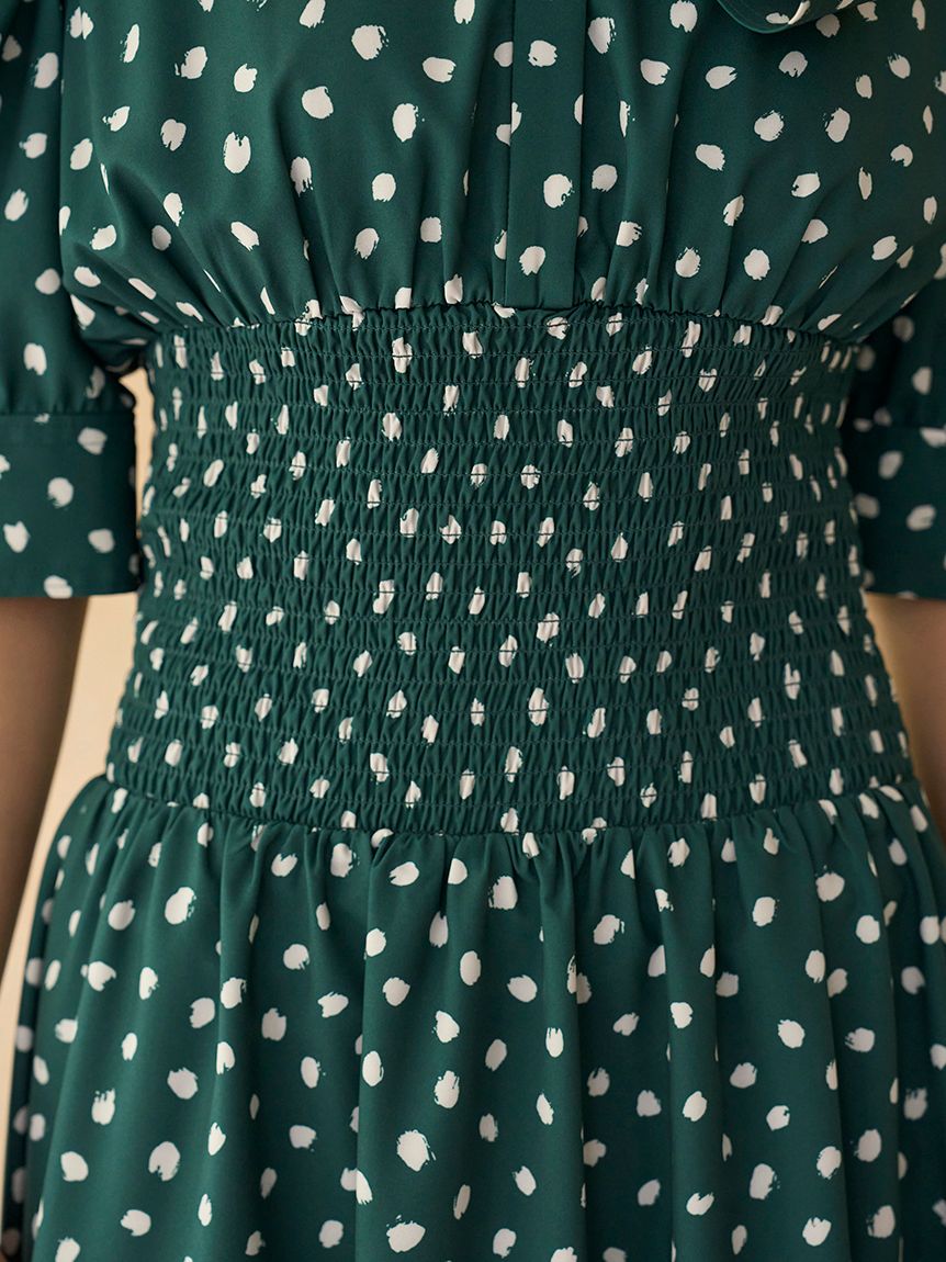 ドットボウタイシャツワンピース(マキシ・ロングワンピース