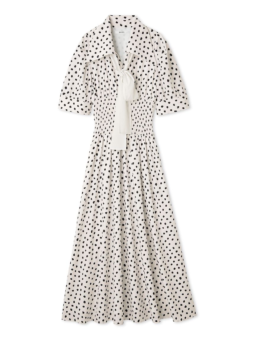 ドットボウタイシャツワンピース(マキシ・ロングワンピース