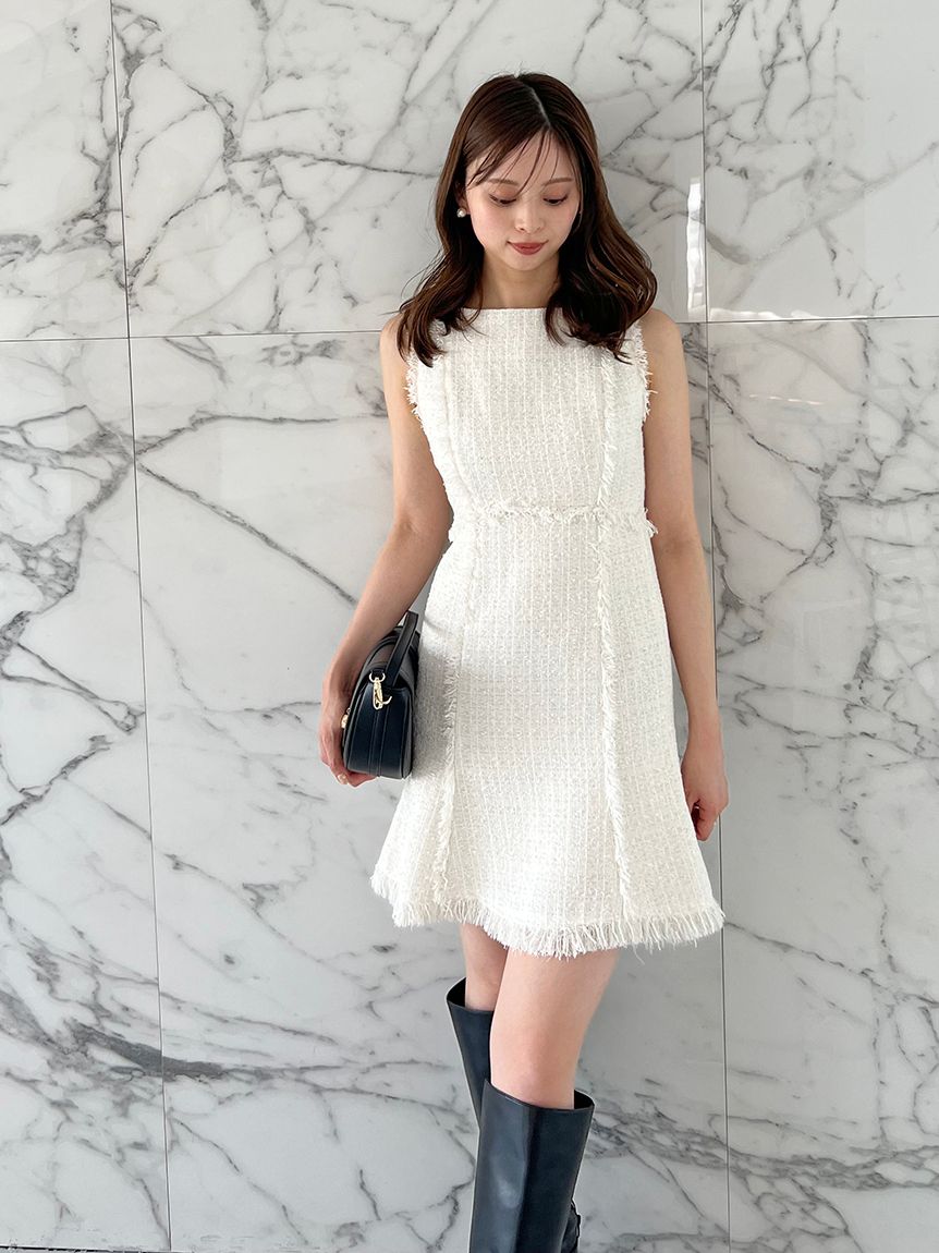 即完売品 M me eme メゾンツイードミニワンピース　WHT アウトレット通販 ファッション 完売品M me eme エムエメ メゾン