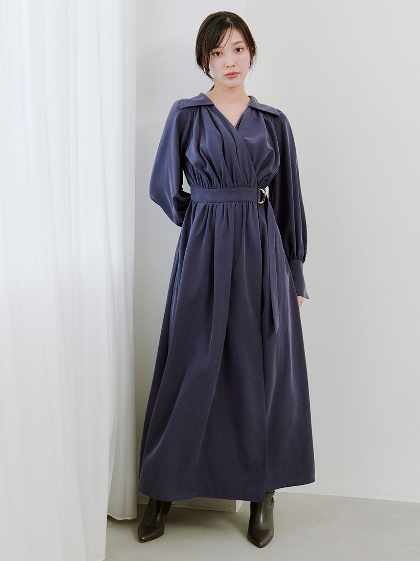 snidel カシュクールシャツワンピース　ギンガムチェック バリエカシュクールシャツワンピース(マキシ・ロングワンピース