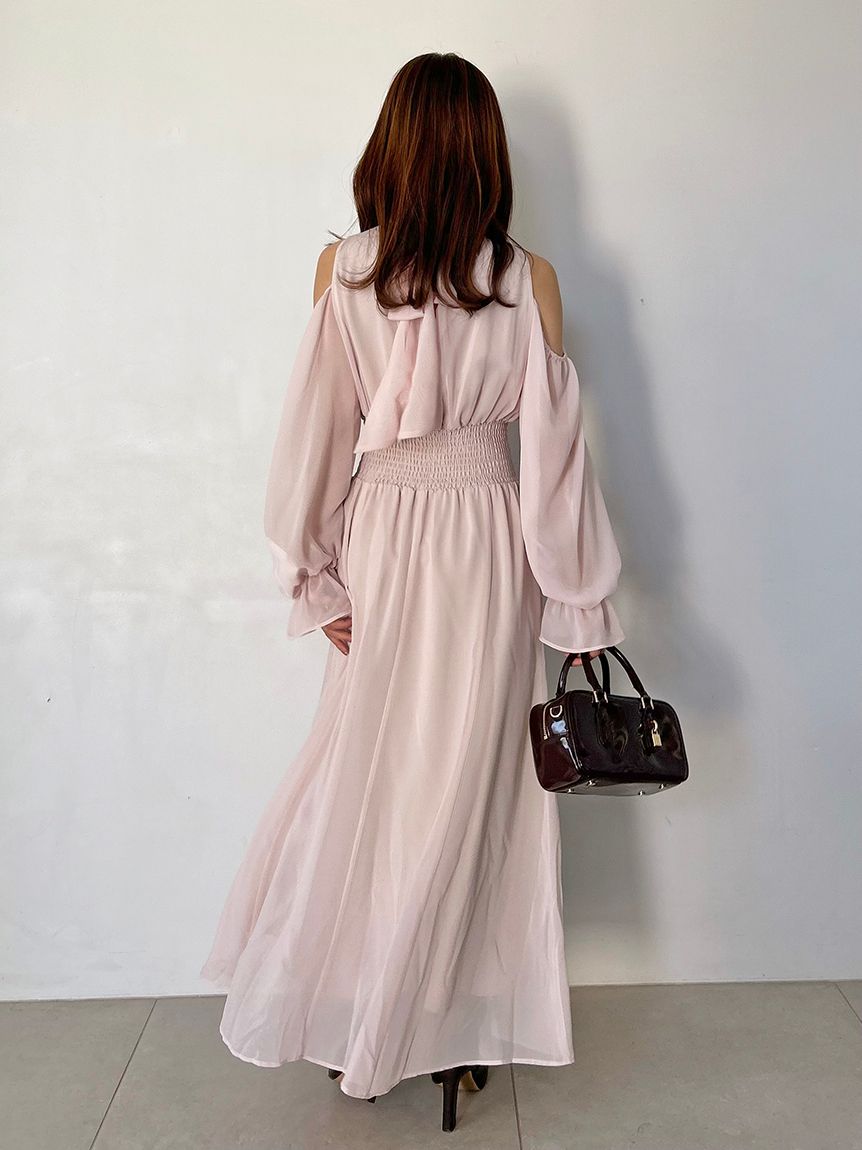 コールドショルダーボウタイワンピース(マキシ・ロングワンピース