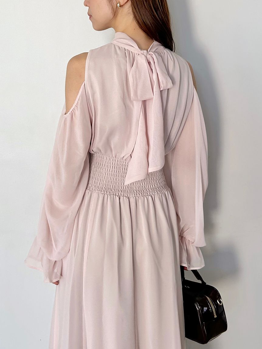 コールドショルダーボウタイワンピース(マキシ・ロングワンピース