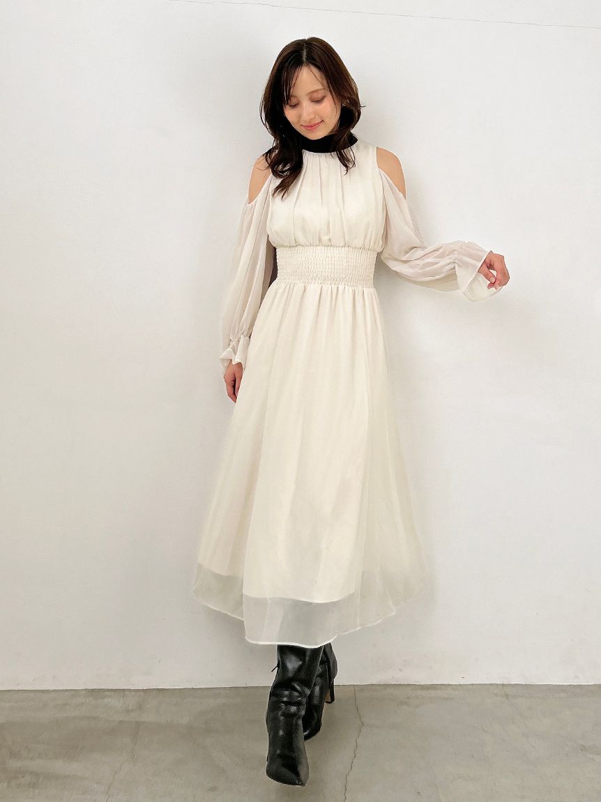 SNIDEL コールドショルダーワンピース IVR 0サイズ 新品未使用 Sustainableコールドショルダーニットワンピース(マキシ・ロング