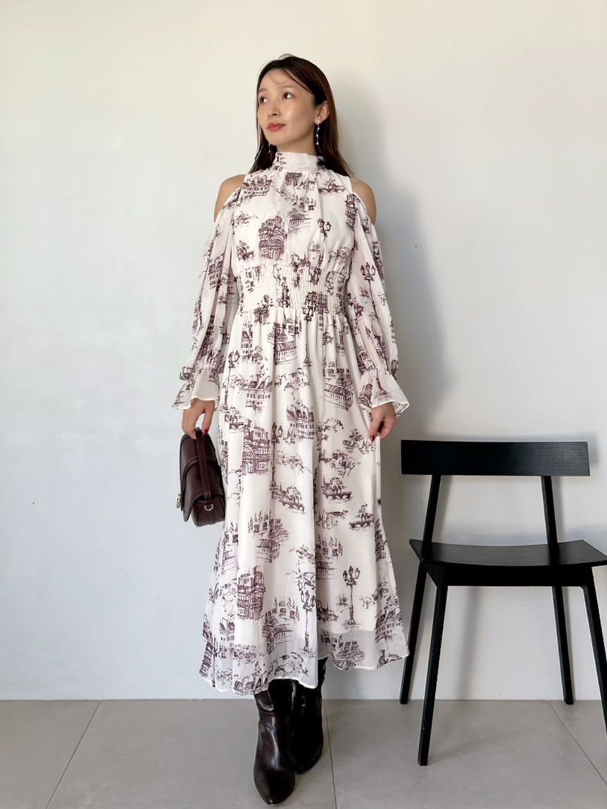 【美品】SNIDEL スナイデル コールドショルダーワンピース OLV 1 スナイデル SNIDEL コールドショルダーボウタイワンピース （MIX