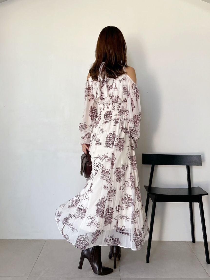 コールドショルダーボウタイワンピース(マキシ・ロングワンピース