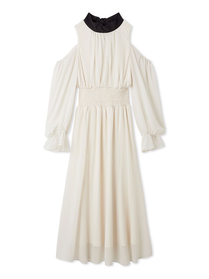 コールドショルダーボウタイワンピース(マキシ・ロングワンピース